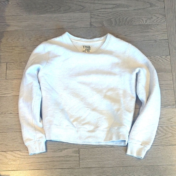 TNA Cream Crewneck Sweater with Ribbed Cuffs and Cropped Length - XS - Picture 1 of 4